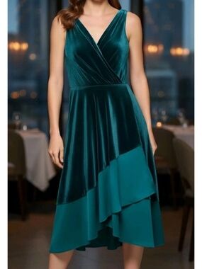 DKNY Womens Teal Velvet Midi Dress NWT